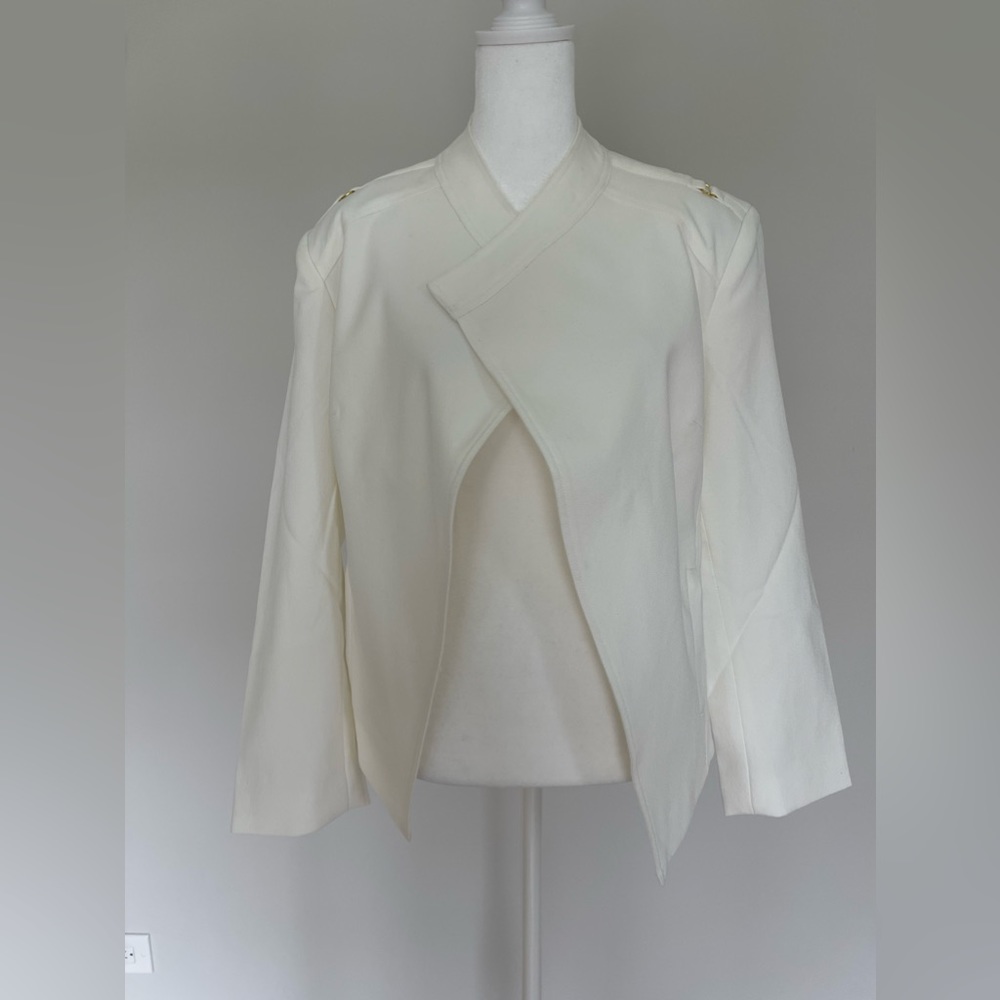 New Metrostyle Women’s Size 10 White Open Front Jacket Elegant Formal Office